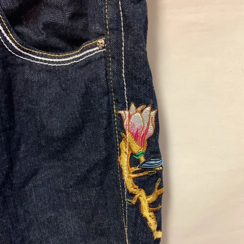 Ruthless Art NWOT Dark Blue Denim Low-Rise Embroidered Bootcut Jeans Sz 13/31